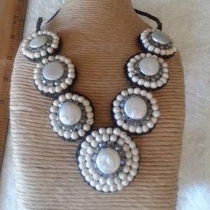 White Button Pearl's Howlite Crochet Bib Necklace